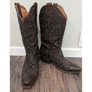 Stetson Cowboy Boots Cutout Leather and Lace Size 7.5